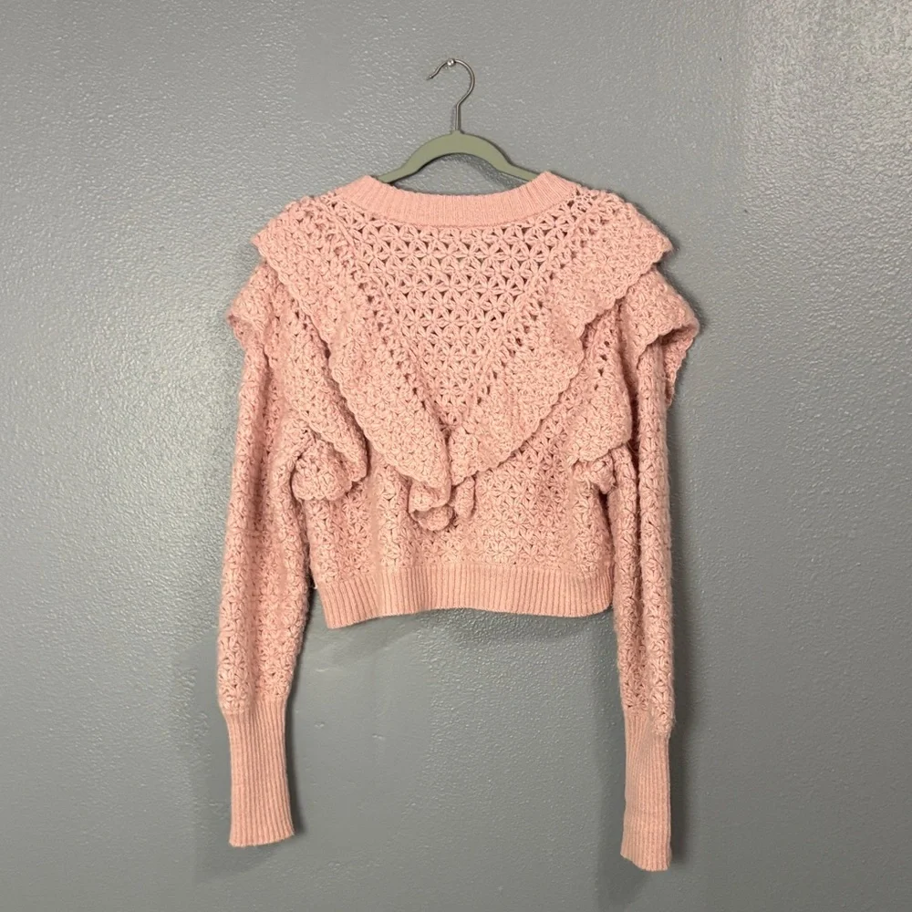 Farm Rio Pink Ruffle Knit Button-Front Sweater - Picture 4 of 4